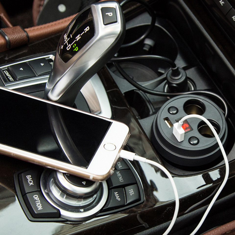 Розгалужувач прикурювача 12/24V (на 2 виходи + USB) KONNWEI