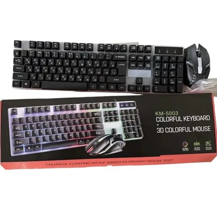 Комплект проводной игровая клавиатура и мышь RIAS KM-5003 с RGB подсветкой USB (3_04416)