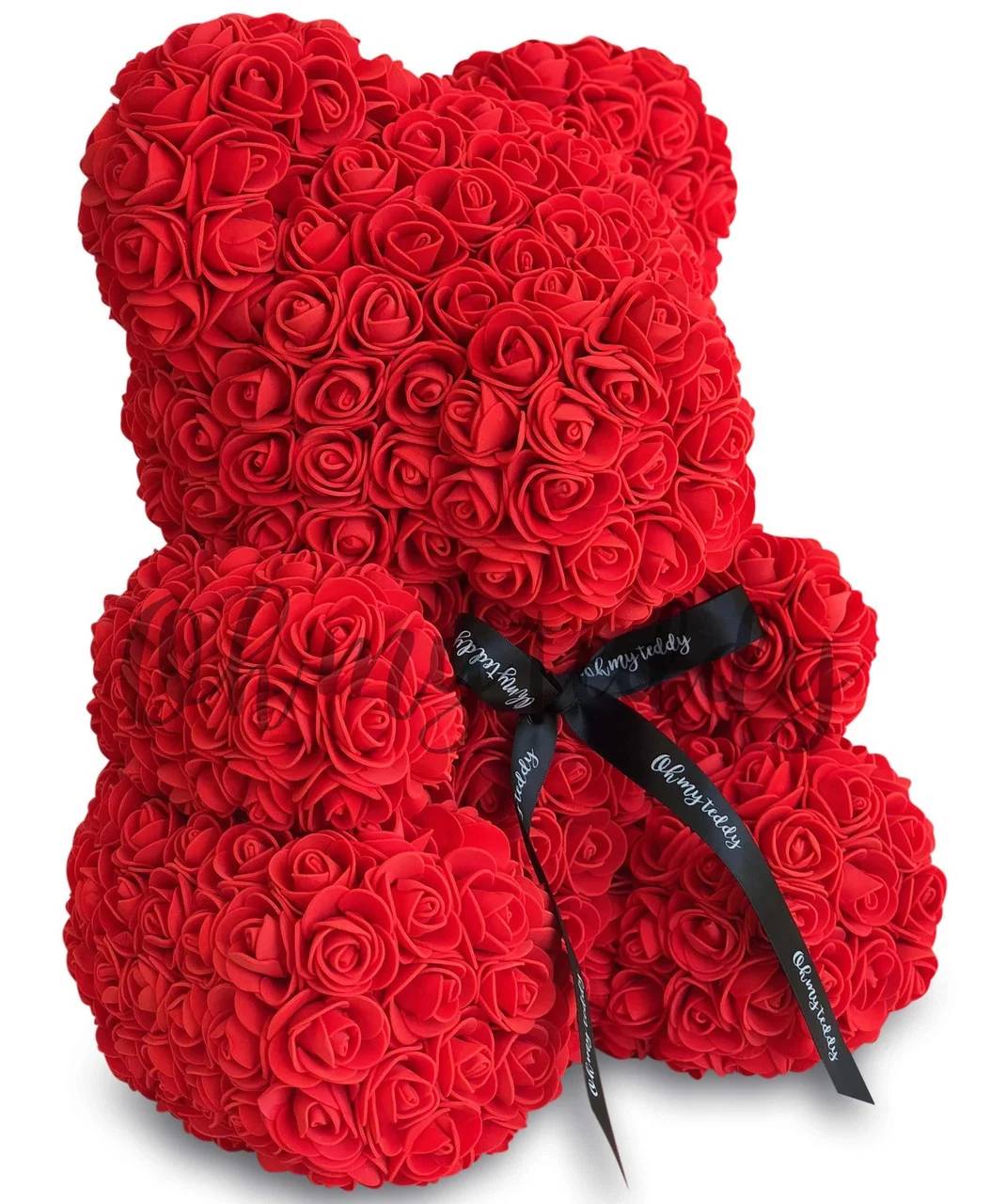 Ведмедик з 3D троянд з серцем 40см Тедді з білим серцем у подарунковій упаковці 40 см червоний