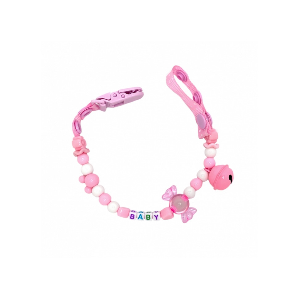 Цепочка для пустышки Mega Zayka MGZ-0500(Pink) с колокольчиком