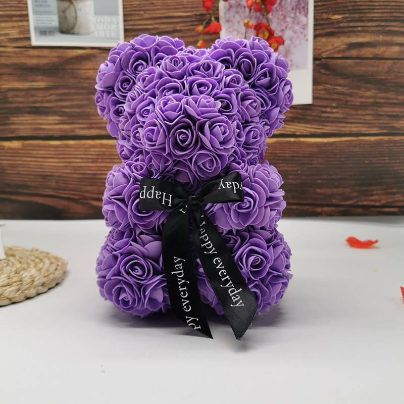 Мишка из роз с сердцем Teddy Flower Bear 25см в подарочной коробке Фиолетовый+Кулон I love you
