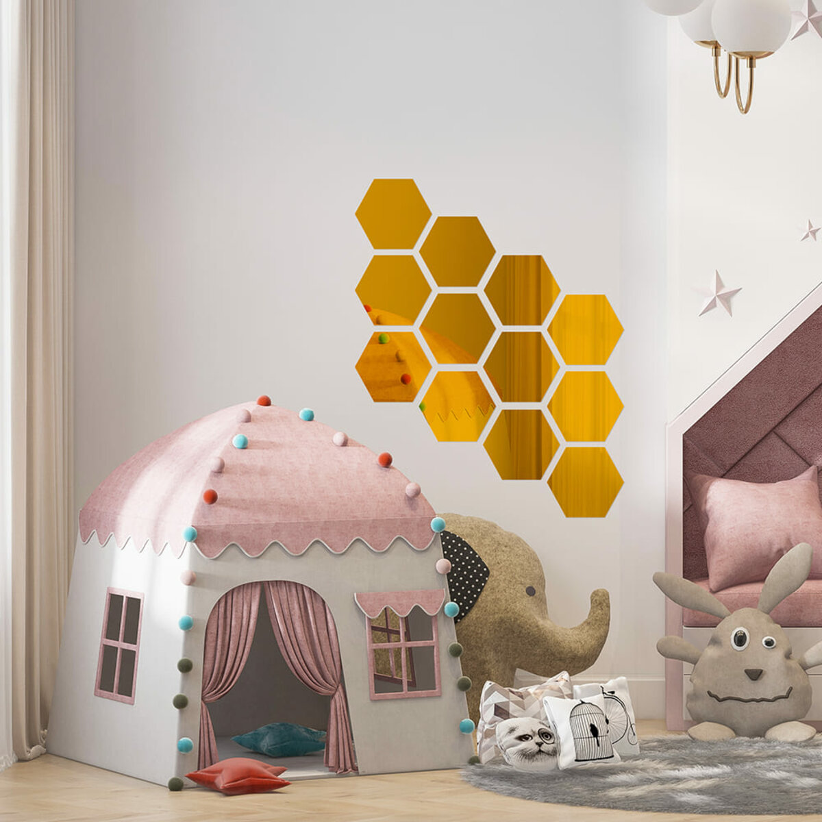 Зеркальный декор акриловый самоклеющийся Sticker Wall 85x95 мм 12 шт Золотистый (SW-00002516)