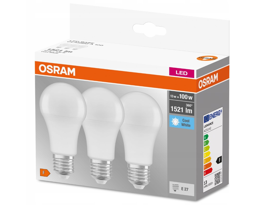 Лампочки Osram LED E27 13 Вт 4000К 3 штуки