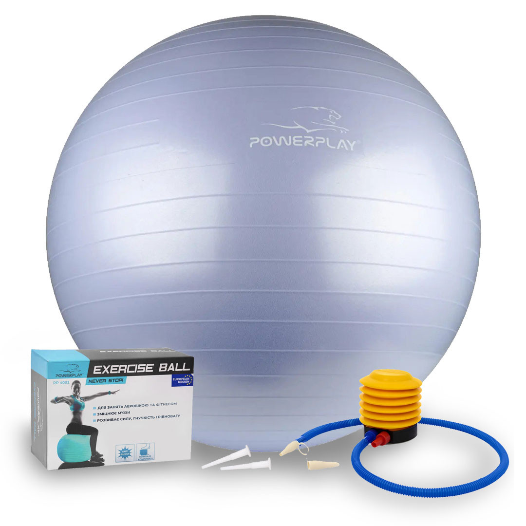 М'яч для фітнесу фітбол PowerPlay 4001 75 см Gyмball Sky Blue помпа
