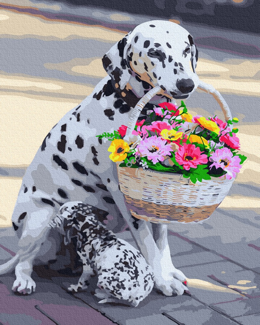 Картина по номерам BrushMe "Далматинець з квітами" 40х50 см GX31012