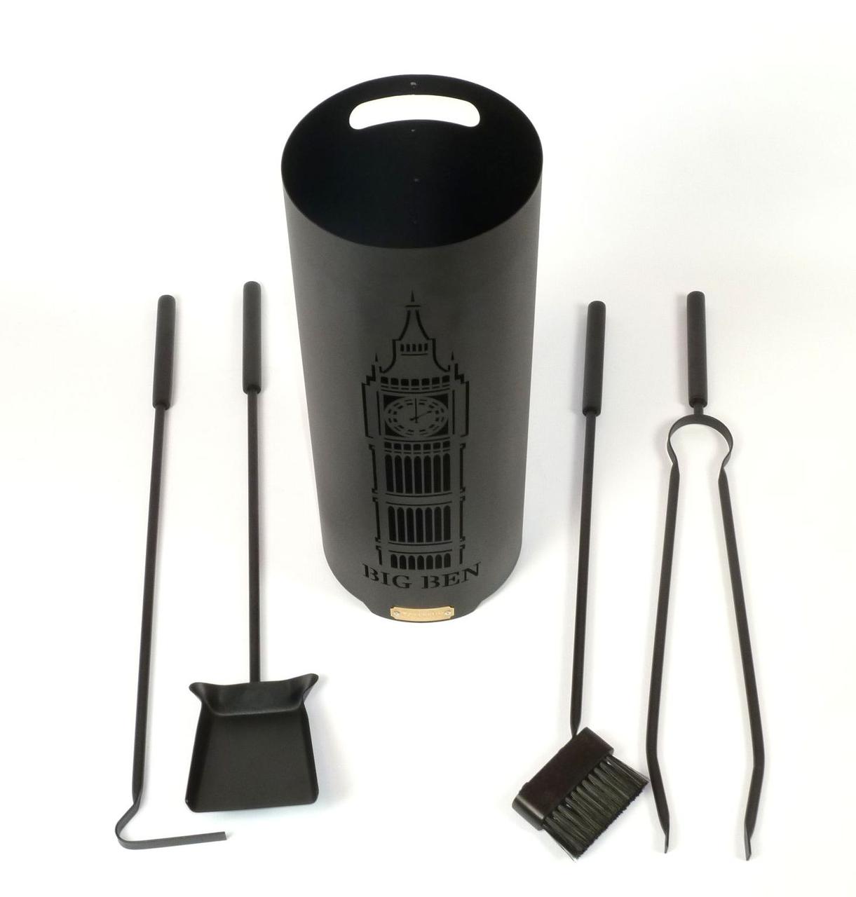 Каминный набор BIG BEN и дровница Ferrum Бочка 4 инструмента Черный (990)