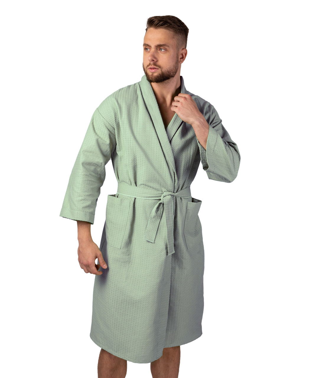 Вафельный халат Luxyart Кимоно S Мятный (LS-7195)