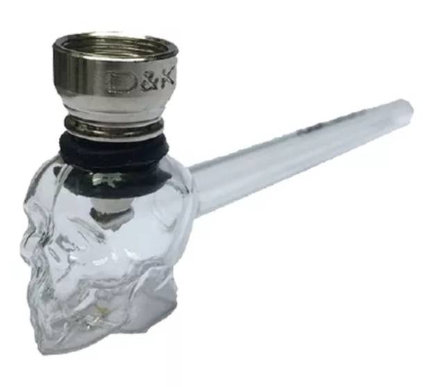 Трубка курительная стеклянная с охлаждением DK Череп DK-8587 Silver (15669-hbr)