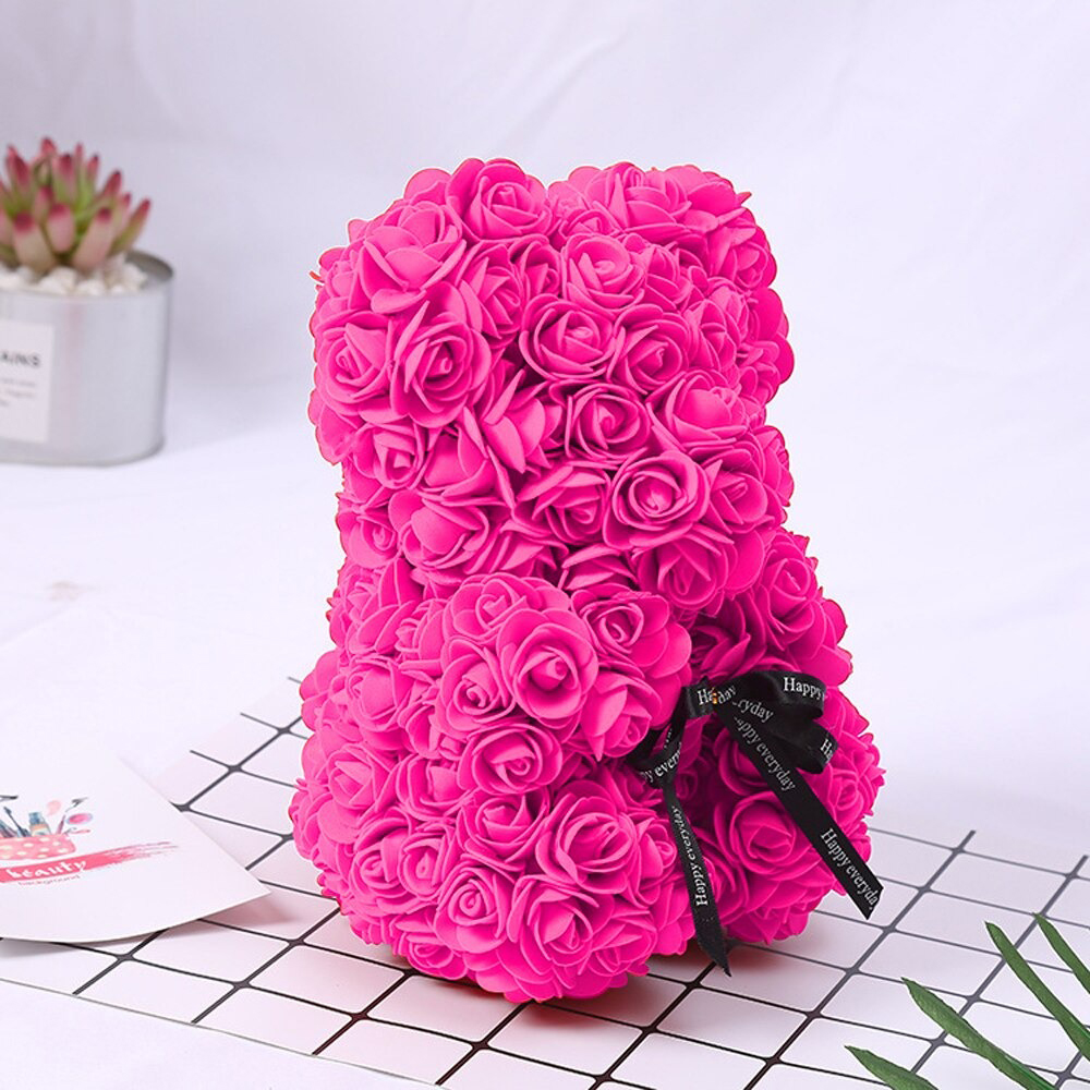Ведмедик з троянд 25 см у подарунковій коробці 3D Teddy Flower Оригінальний подарунок дівчині у подарунковій упаковці Рожевий