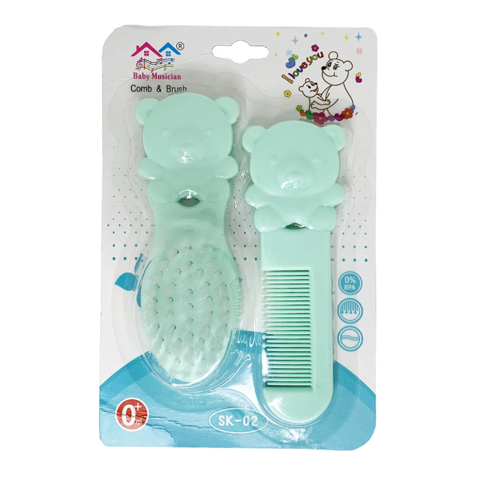 Набор детский расческа и щетка "Мишка" Mega Zayka MGZ-0711(Turquoise) бирюзовый