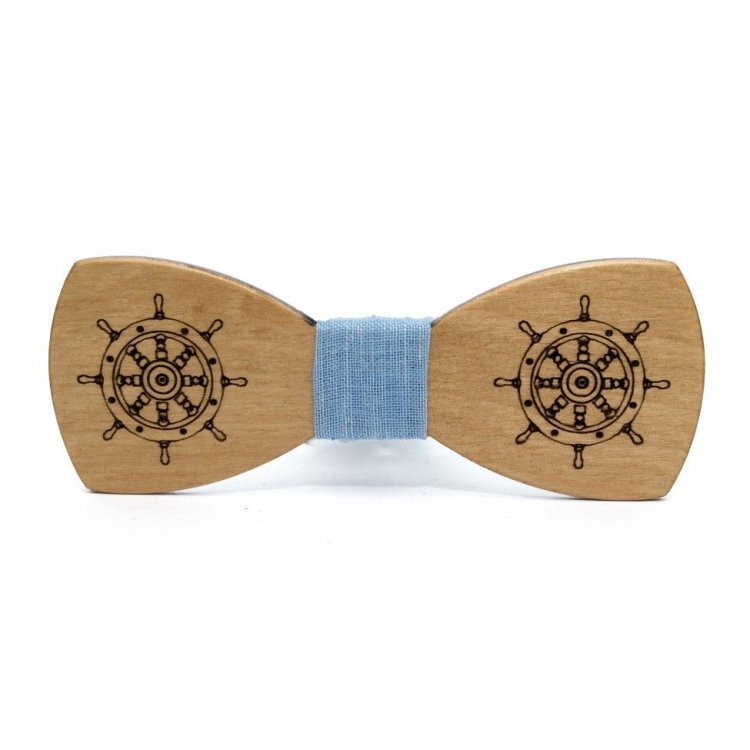 Дерев'яна Краватка Метелик Gofin З Гравіруванням Штурвала Gbdh-8199