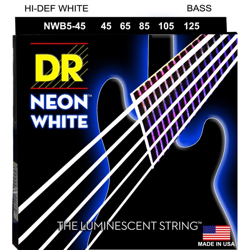 Струни для бас-гітари DR NWB5-45 HI-DEF NEON White K3 Coated Medium Bass 5 Strings 45/125