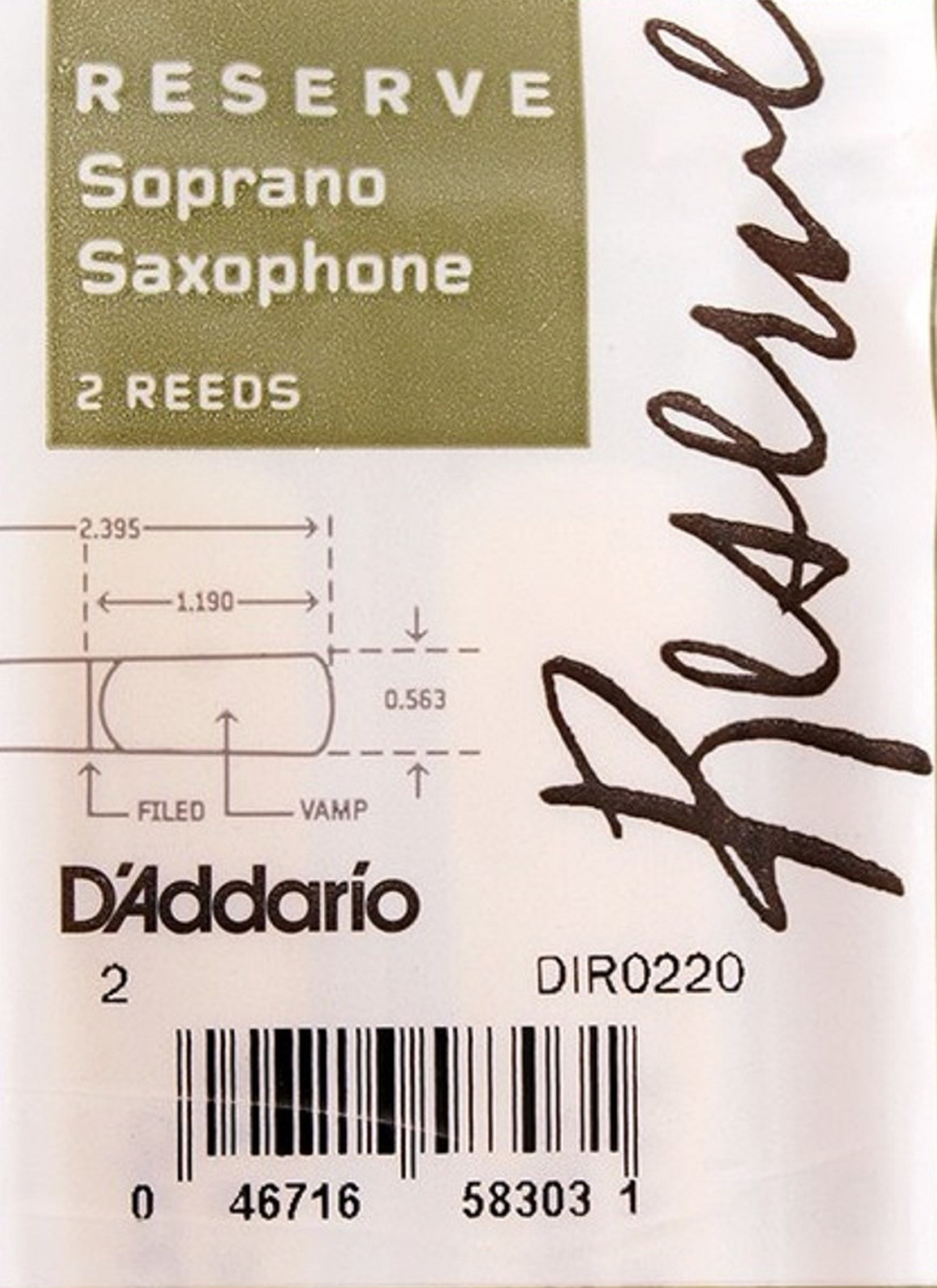 Тростини для саксофону сопрано D'Addario DIR0220 Reserve Soprano Saxaphone Reeds #2.0 - 2-Pack (2 шт.)