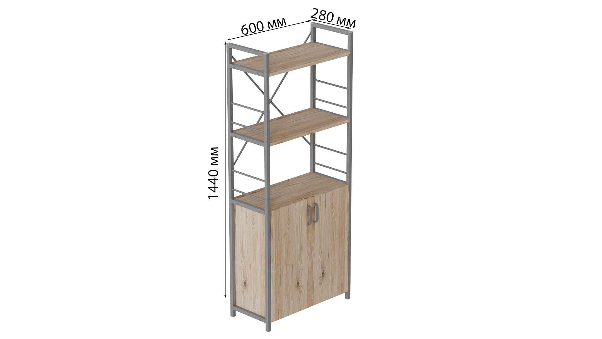Етажерка 3/60 Ferrum-decor Серії Конект із тумбою 144x60x28 Сірий ДСП Дуб Сан-Маріно (FD1036)