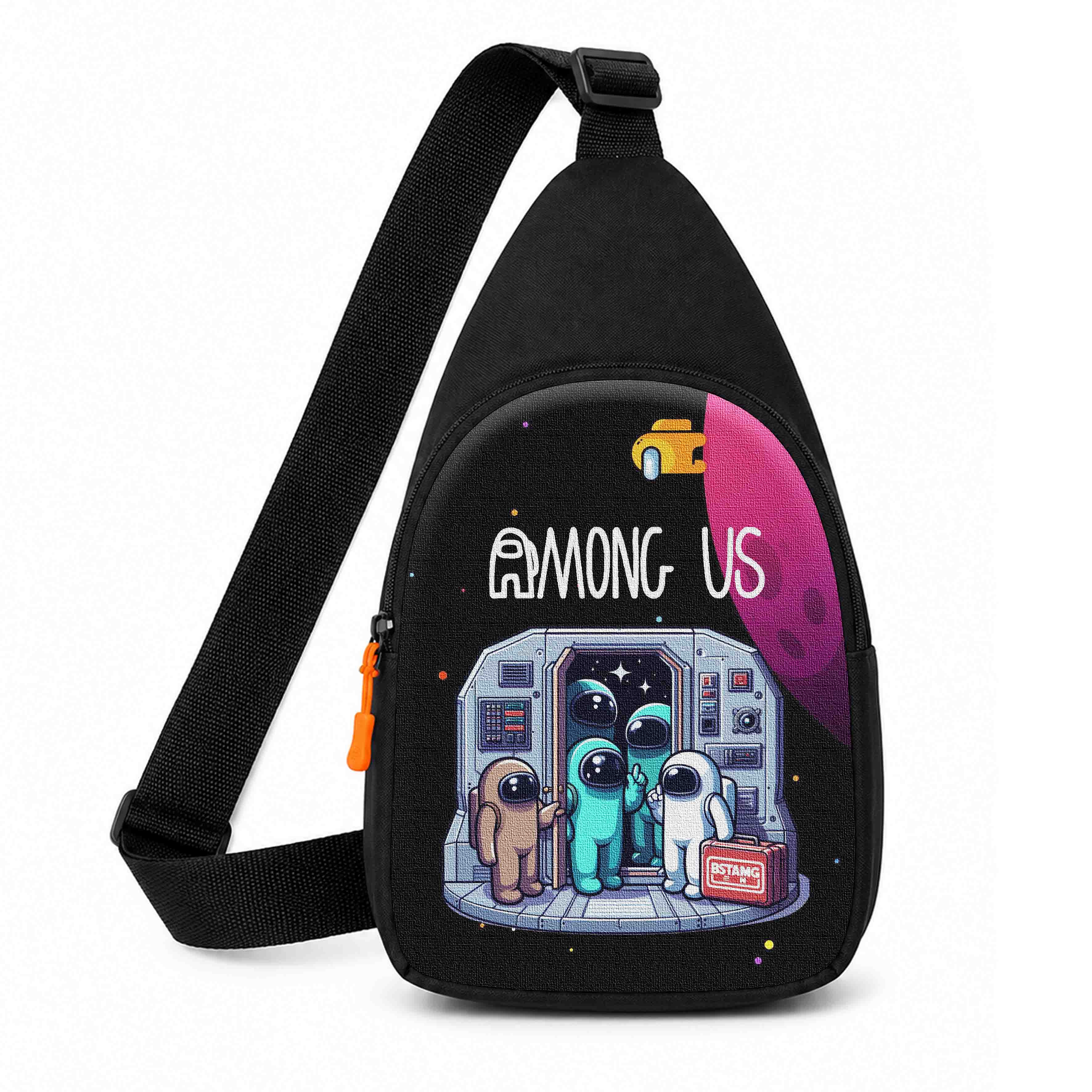 Дитяча сумка-слинг Among Us 29x17x5 см, чорна, водонепроникна — арт. 2641683863