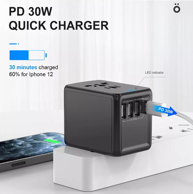 Універсальний адаптер Otravel для подорожей чорний 30W SL-207