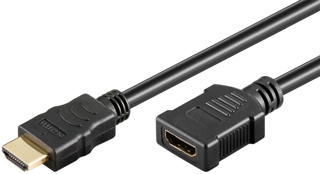 Кабель монітора-подовжувач Goobay HDMI M/F  5.0m HS+HEC+ARC D=6.0mm 4K@30Hz Gold чорний (75.03.4309)