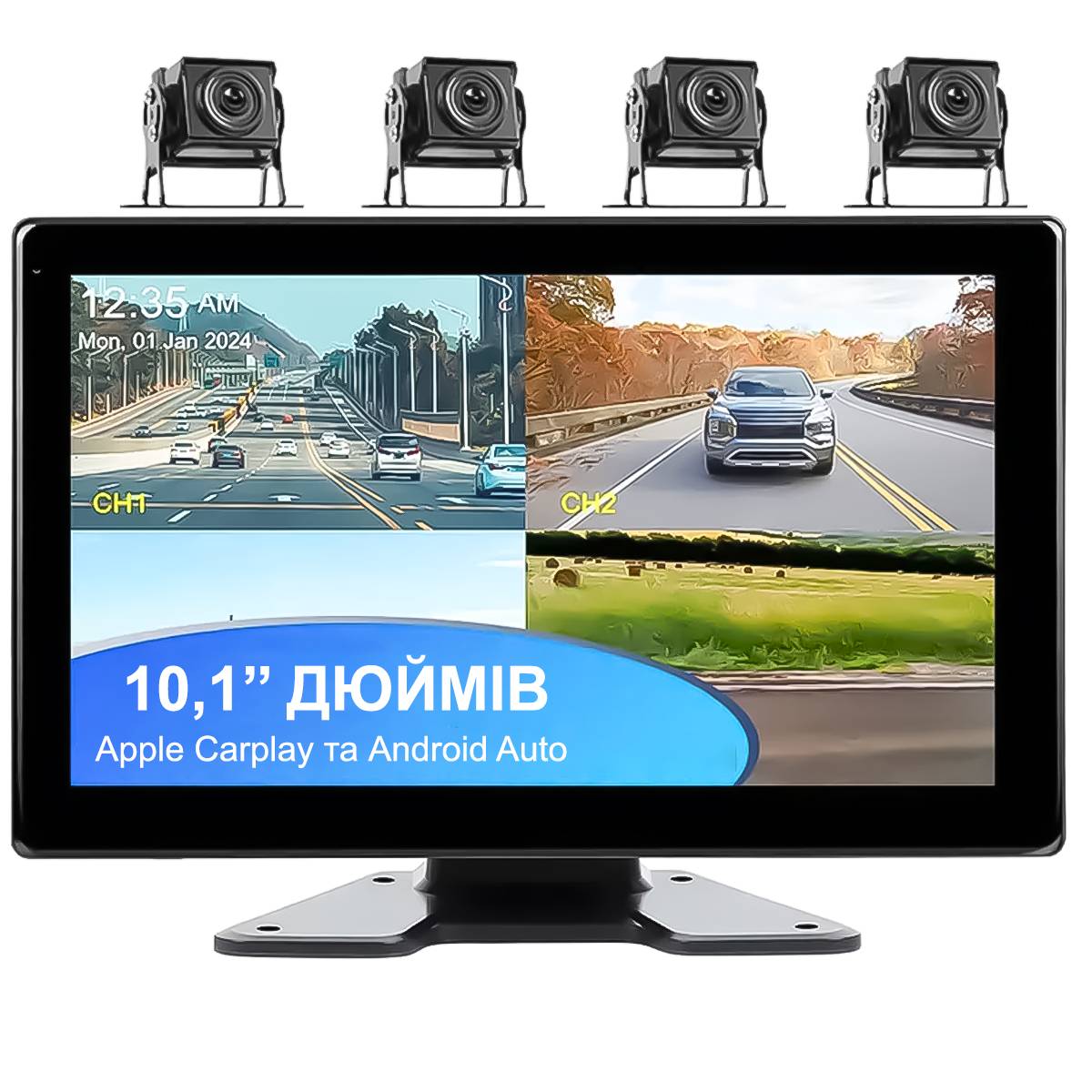 Автомобільний паркувальний комплекс для вантажних автомобілів Podofo A3768 Bluetooth FM Wi-Fi 10.1 Black (1135)