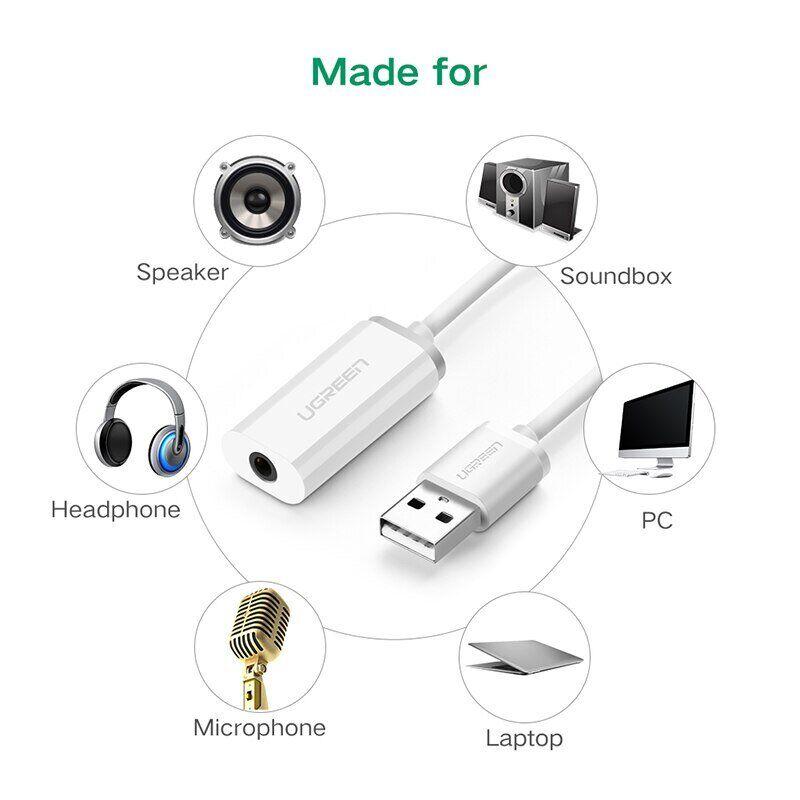 Внешняя звуковая карта Ugreen 2в1 USB Audio Adapter TRRS USB 2.0 White