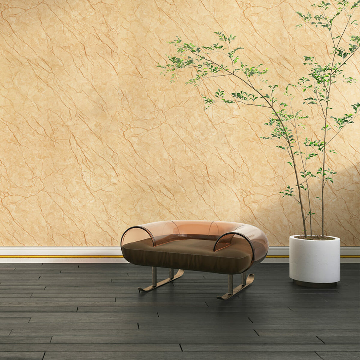 Плинтус РР самоклеющийся 3D Loft белый с золотой полоской 2300*70*4мм (1832)