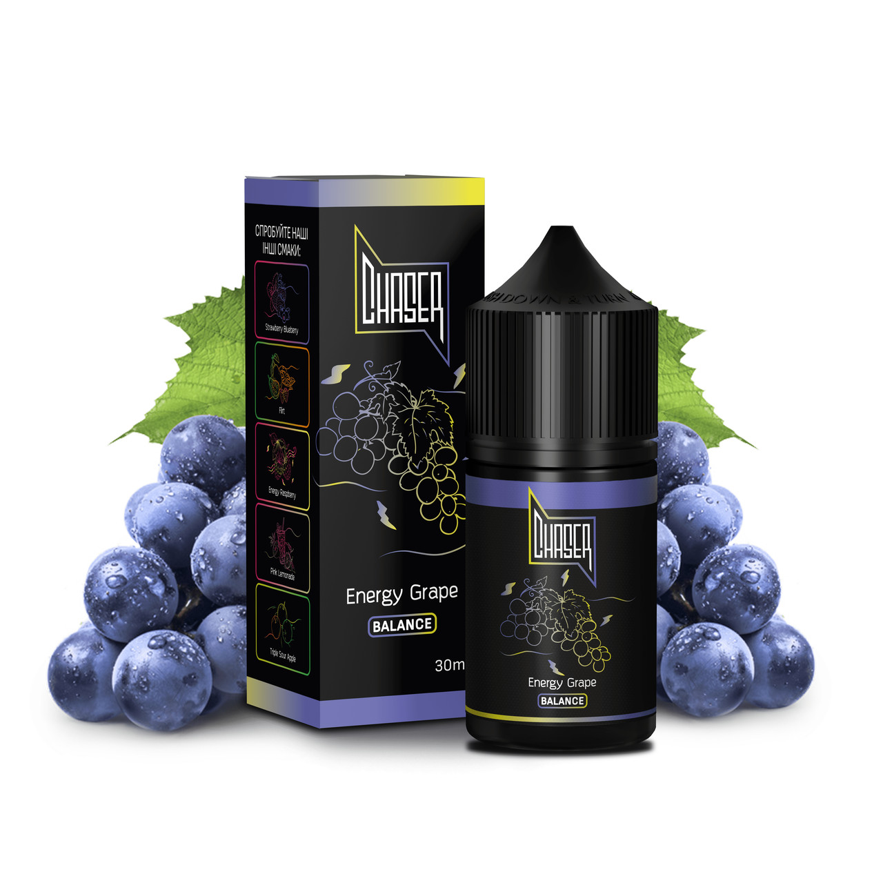 Солевая жидкость для вейпа CHASER Black Balance: ENERGY GRAPE 30 ml 50 mg Заряд свежести винограда (15283-hbr)