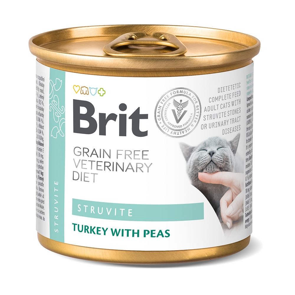 Влажный корм Brit GF VetDiet Struvite  для кошек при мочекаменной болезни с индейкой и горохом 200 г (100713/9863) (16089)