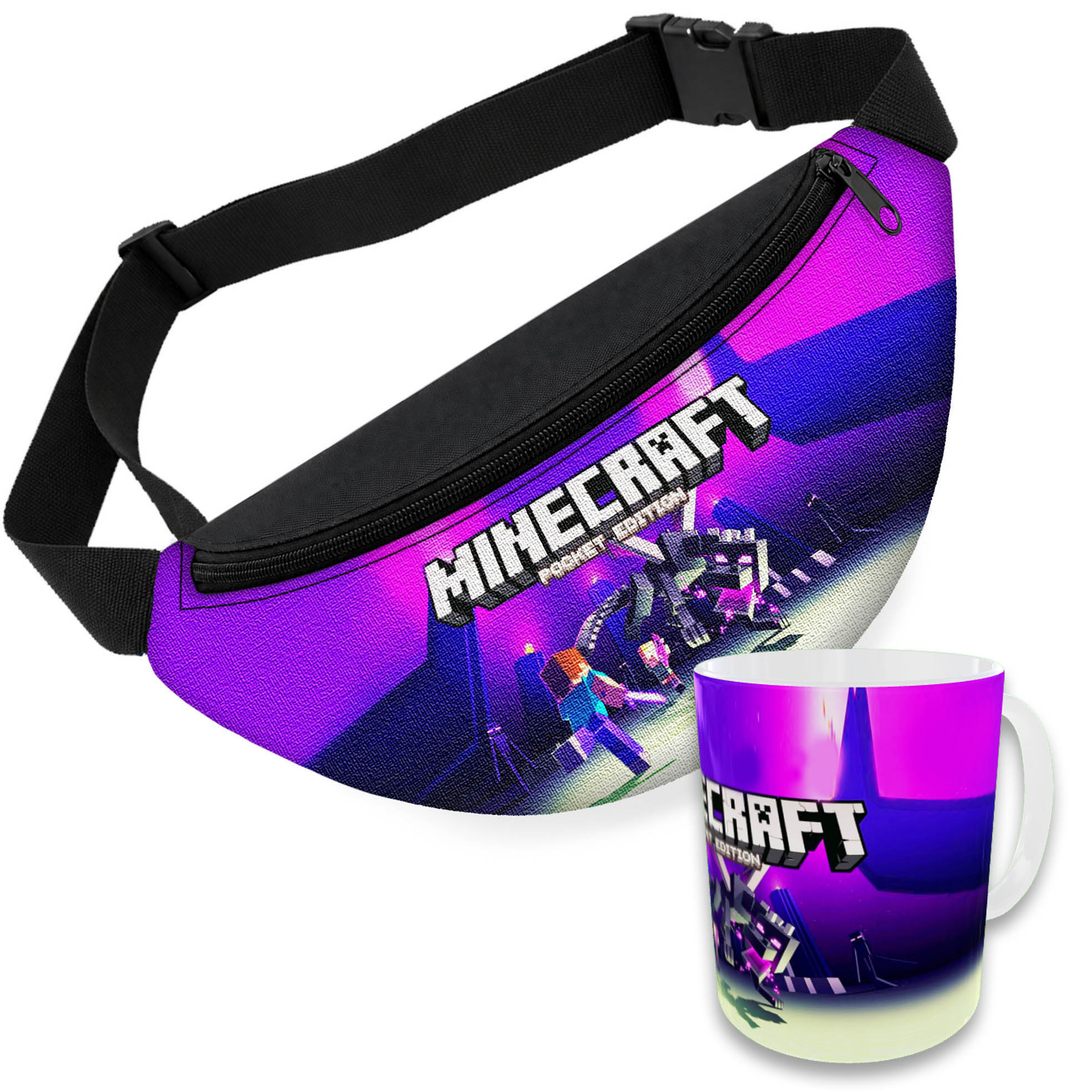 Дитяча сумка-бананка з керамічною кружкою Minecraft, набір, 32×15 см, 330 мл