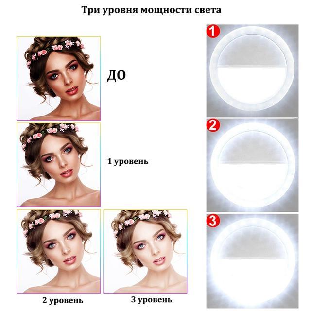 Кольцо для селфи с подсветкой Vigoha на батарейках Светодиодное кольцо Selfie Ring Light Белый