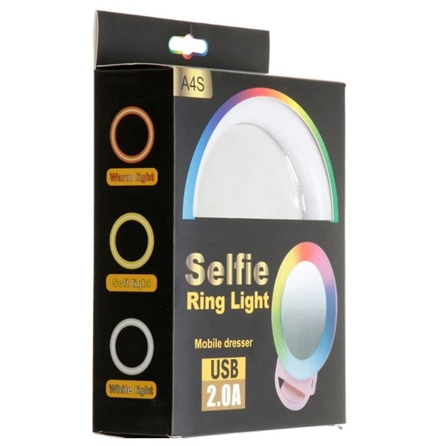 Кольцевая светодиодная LED лампа на телефон RIAS A4S RGB аккумуляторная с зеркалом 11см