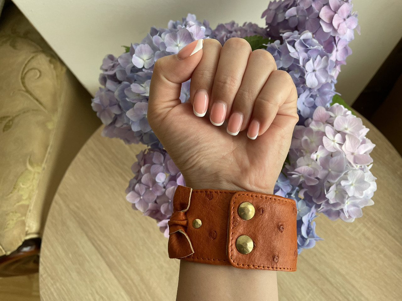 Браслет из натуральной кожи страуса коралловый с бантиками Ekzotic Leather (ob 03)