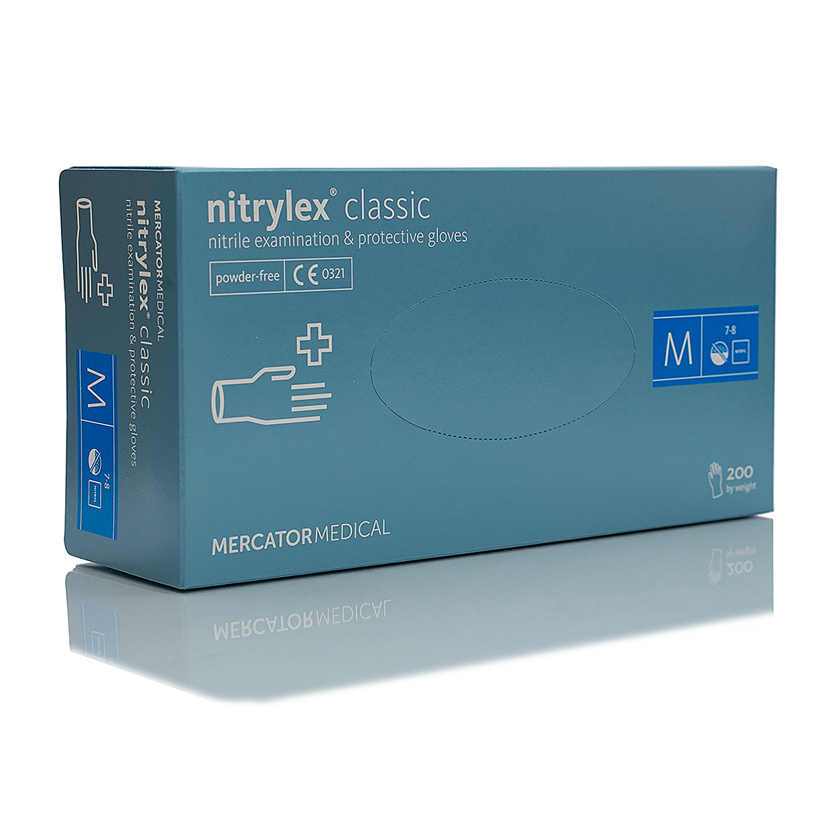 Рукавички нітрилові, неопудрені Mercator Medical Nitrylex Classic розмір М -100 шт Синій