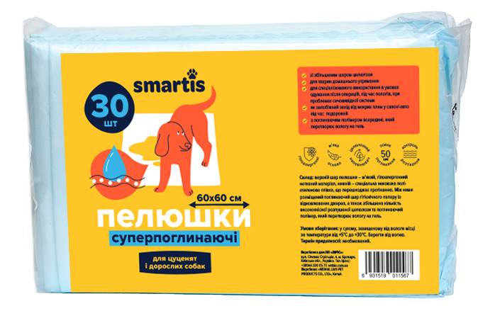 Пеленки для собак Smartis Суперпоглощающие 60х60 см 30 шт (10184)