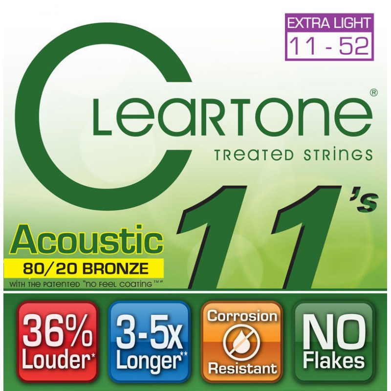 Струни для акустичної гітари Cleartone 7611 Acoustic 80/20 Bronze Custom Light 11/52