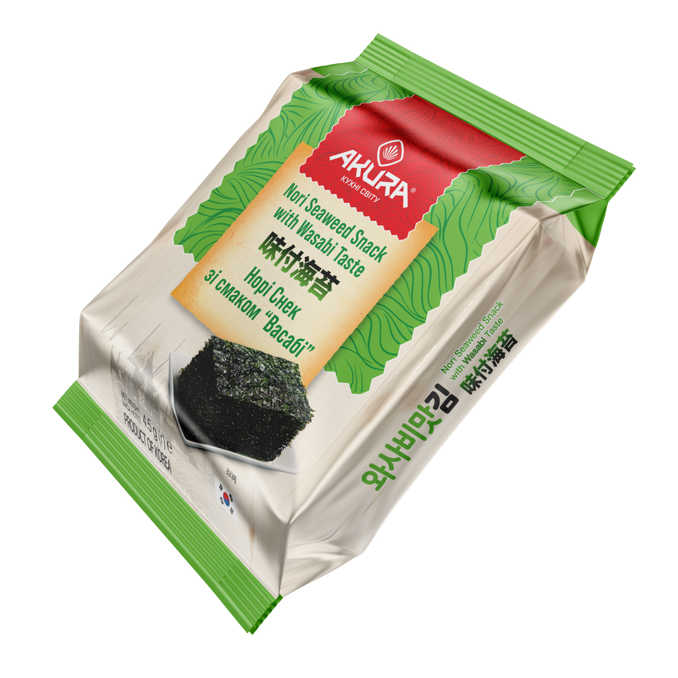 Нори-снек Akura Seaweed со вкусом васаби 4.5 г