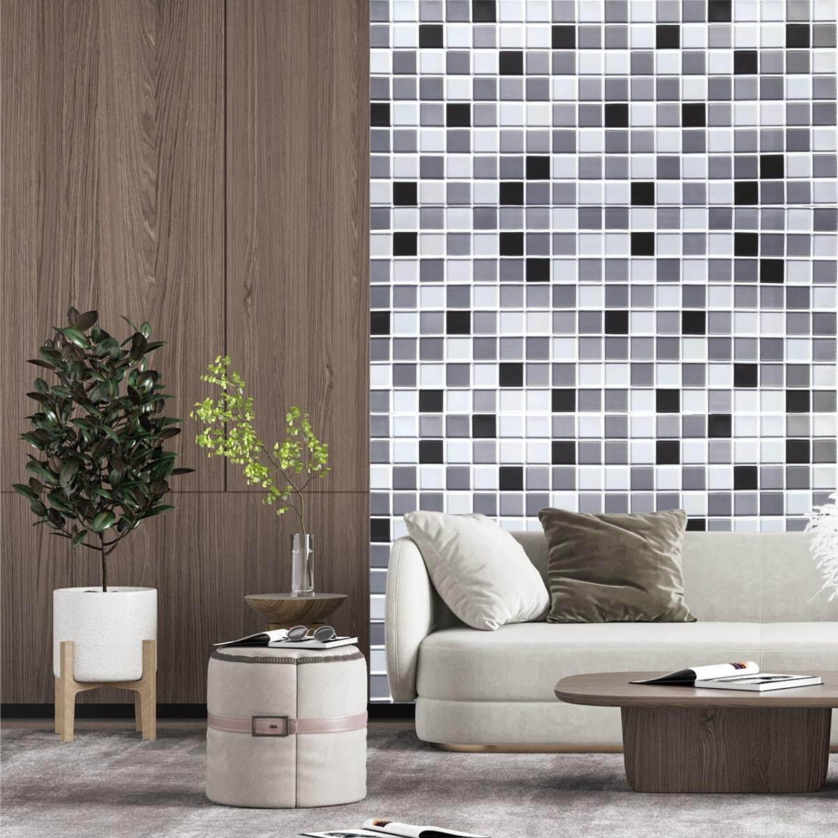 Декоративная ПВХ панель черно-белая мозаика Sticker Wall SW-00001432 960х480х4мм