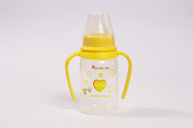 Пляшечка з ручками та силіконовою соскою Курносики 125 мл Жовтий (7003 жовт)