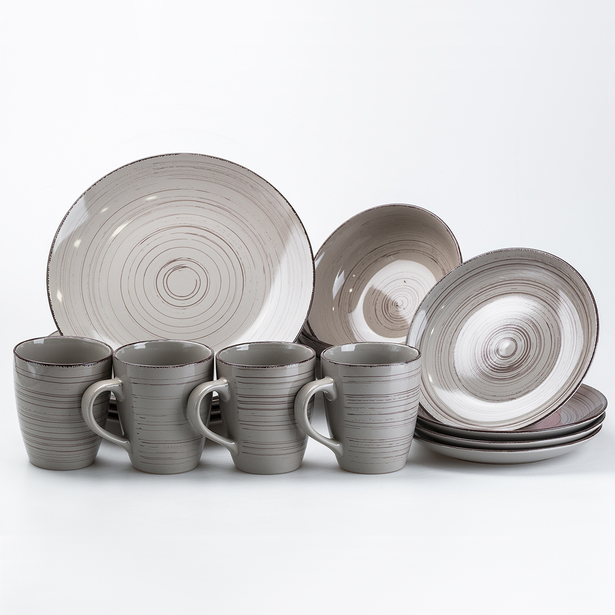 Столовый сервиз на 4 персоны керамический TS Kitchen Round серый (HP20329)
