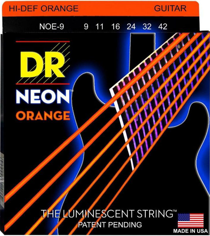Струни для електрогітари DR NOE-9 Hi-Def Neon Orange K3 Coated Light Electric Guitar Strings 9/42