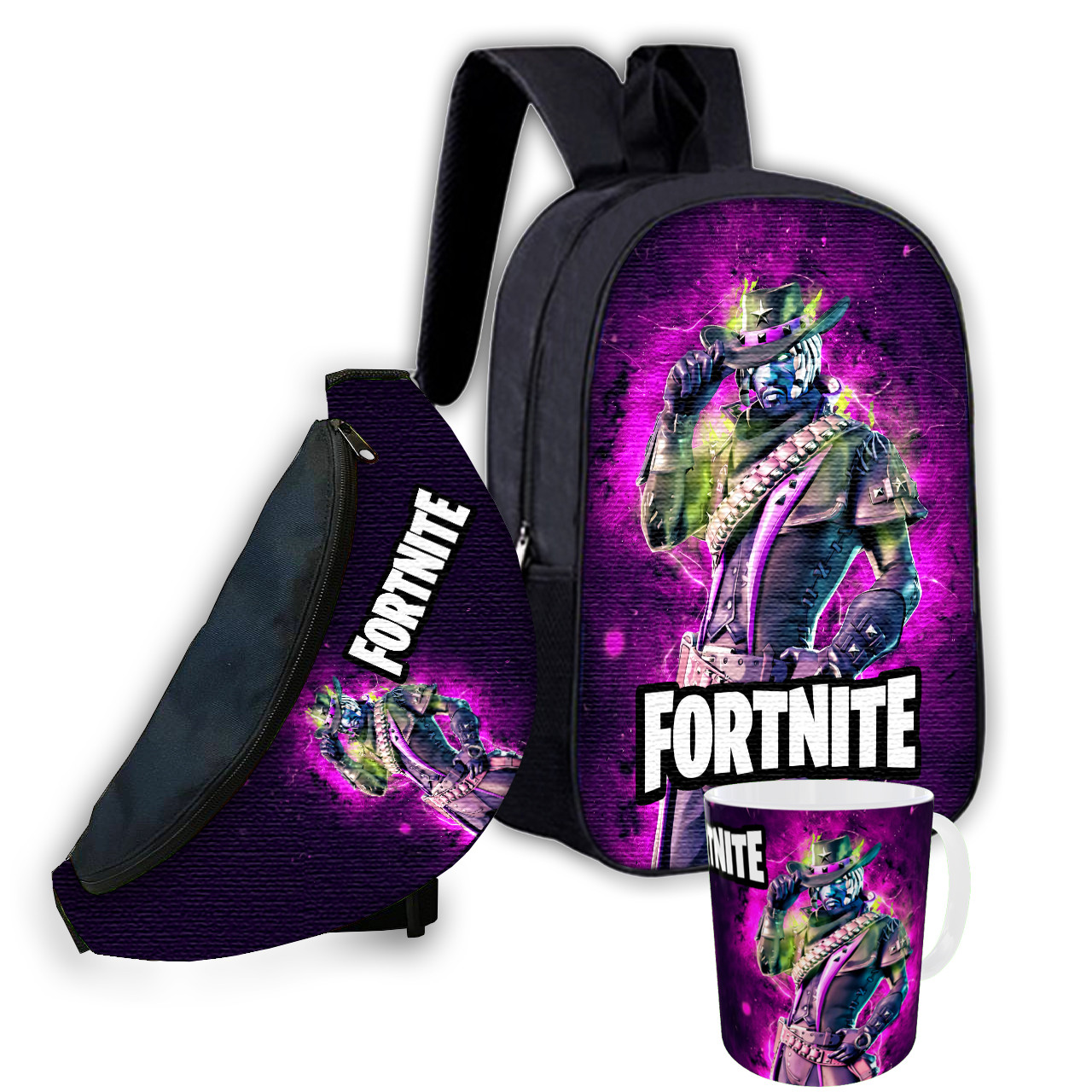 Набір Fortnite: дитячий рюкзак, сумка-бананка та кружка 330 мл, 3 предмети