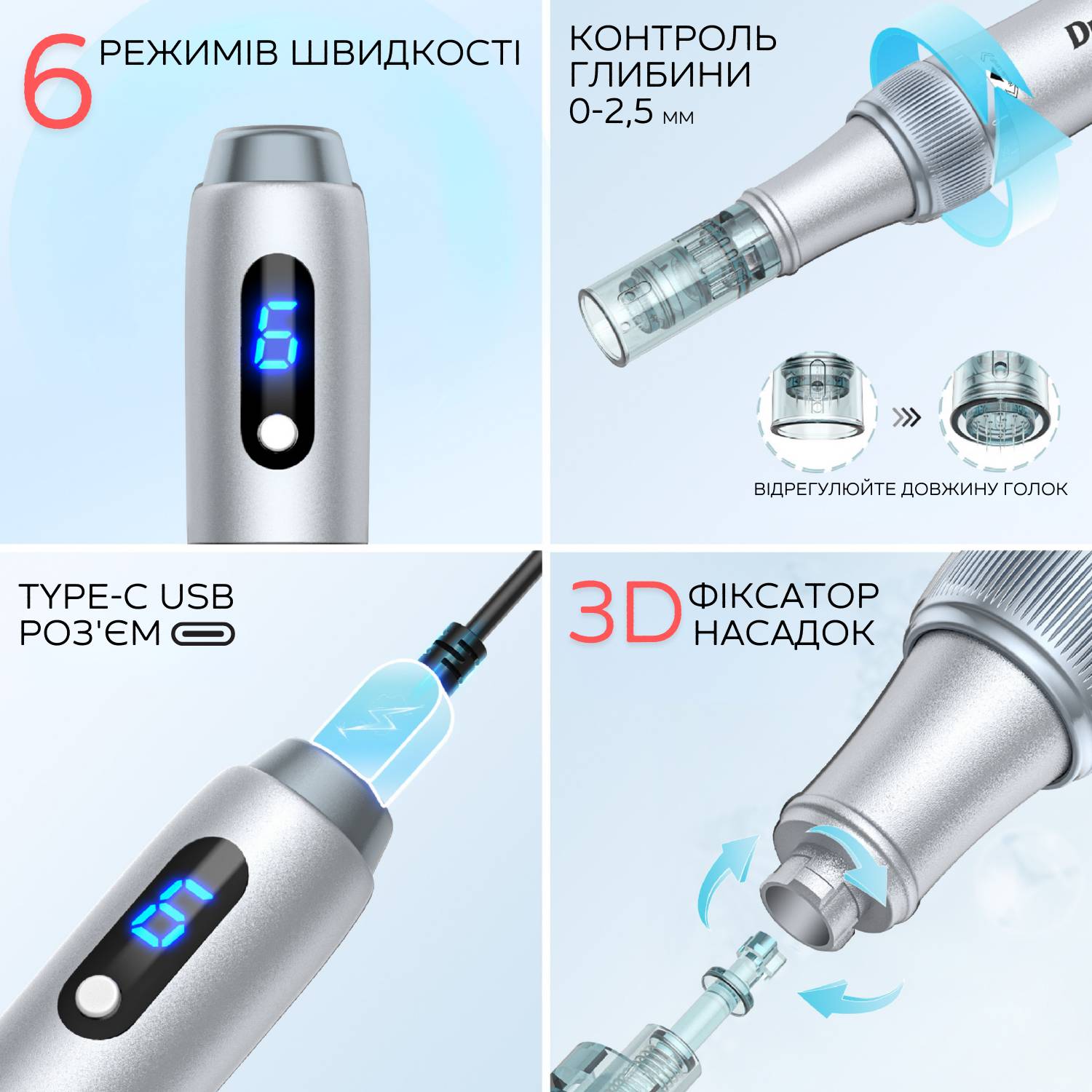 Беспроводной електрический дермапен для лица и тела Dr. Pen M7s дермаштамп на аккумуляторе Серый (1029)