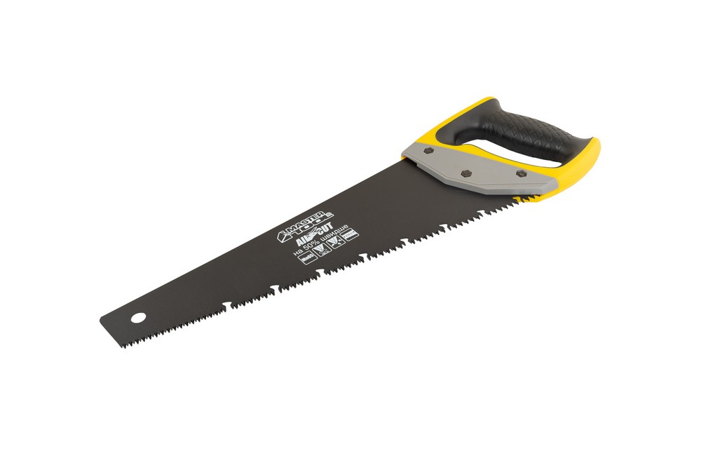 Ножовка столярная MASTERTOOL GM BLACK ALLIGATOR 350 мм 9TPI MAX CUT закаленный зуб 3D заточка тефлоновое покрытие (14-2435)