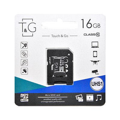 Карта памяти MicroSDHC 16GB UHS-I Class 10 T&G + SD-adapter (TG-16GBSD10U1-01)