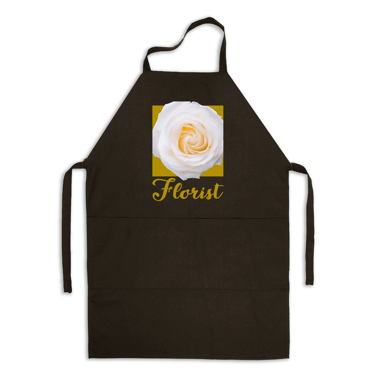 Фартух чорний кухонний з принтом для флориста Florist Флорист Жовтий напис Біла Троянда ФА000744 Кавун 68 см