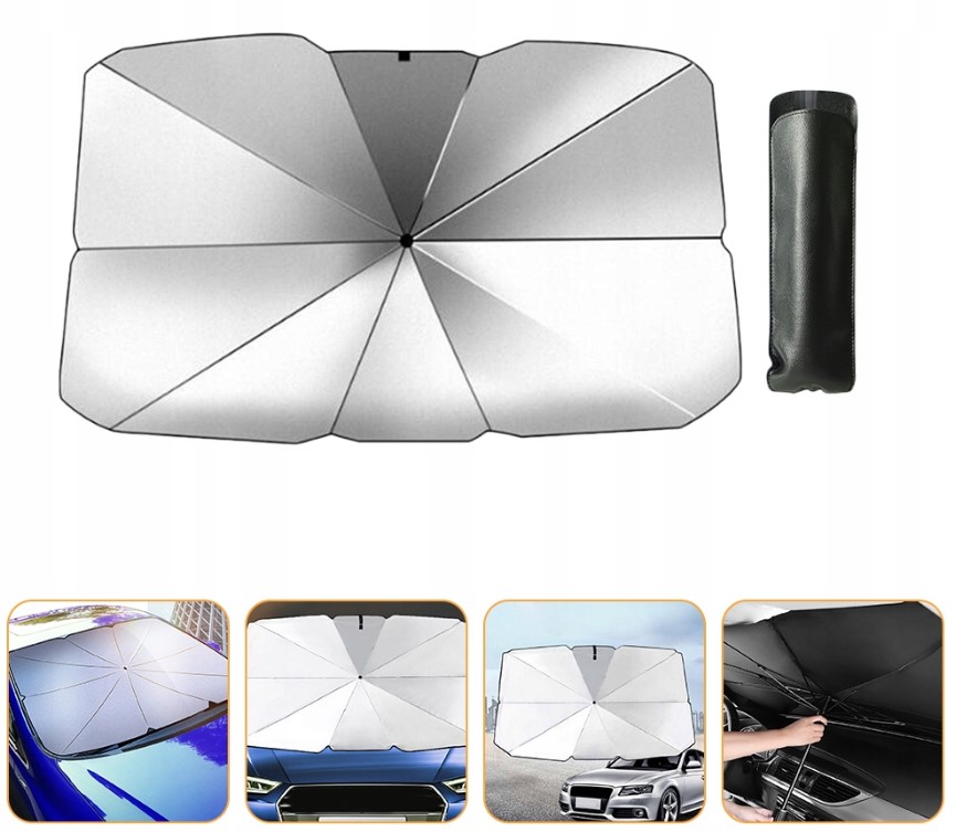 Автомобильный солнцезащитный зонт на лобовое стекло No Brand Umbrella 135x75 см Черный (2104618585)