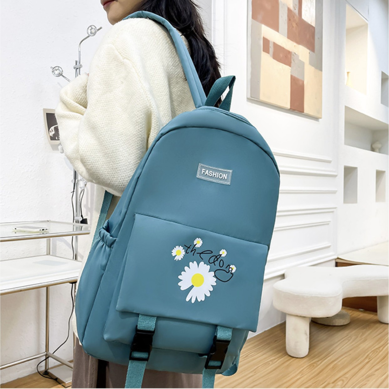 Рюкзак школьный для девочки Fashion Chamomile 42x28 см Бирюзовый (SK001643)