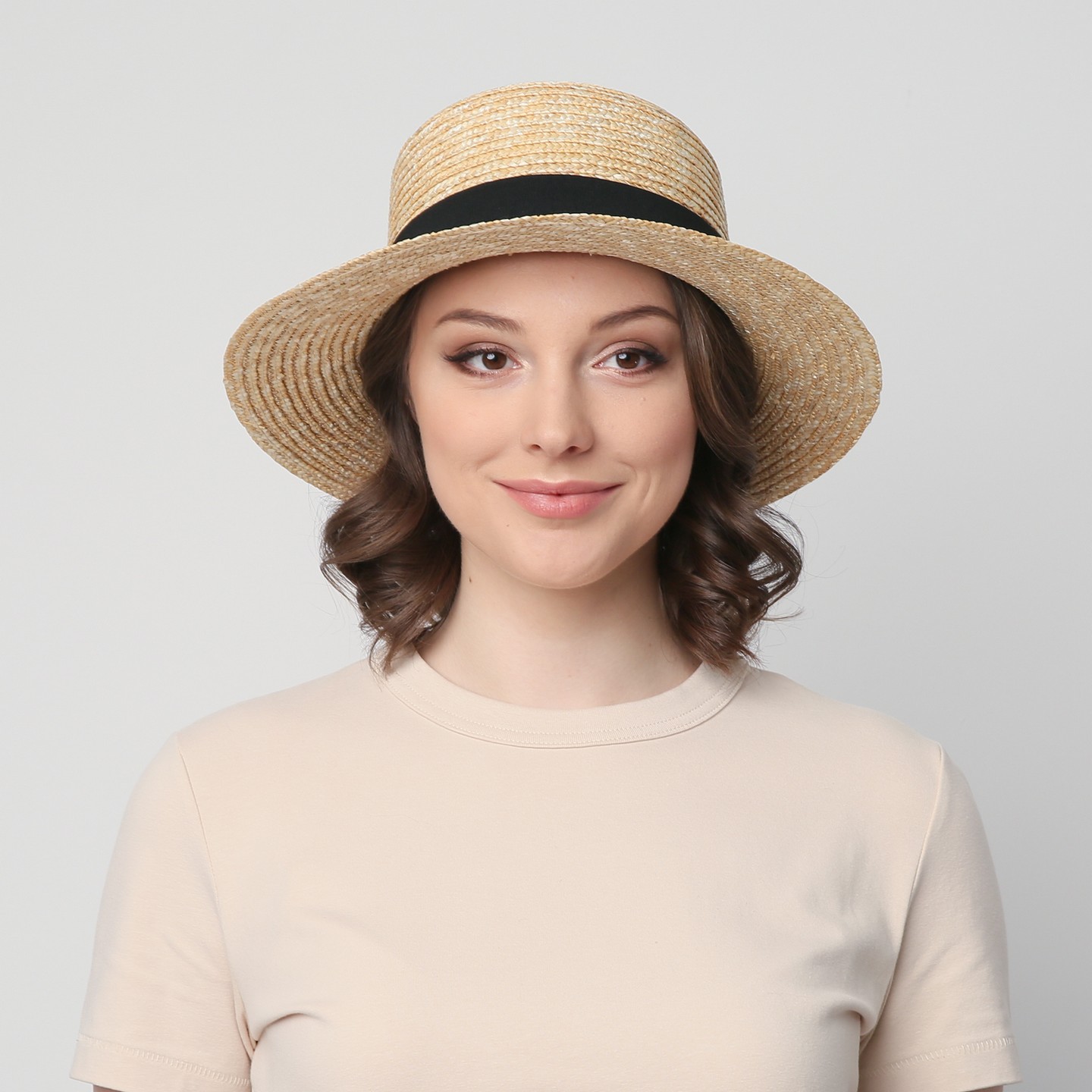 Шляпа канотье женская с лентой LuckyLOOK Amy One Size Бежевый 844-101