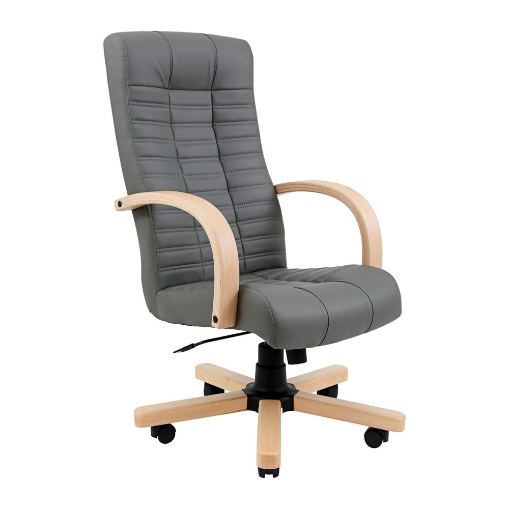 Офисное кресло руководителя Richman Atlant VIP Wood M1 Tilt Натуральная Кожа Lux Италия Серый