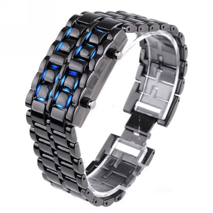 Годинник-браслет Led Watch Iron Samurai, Чорний з синіми світлодіодами ( IBW012BZ )