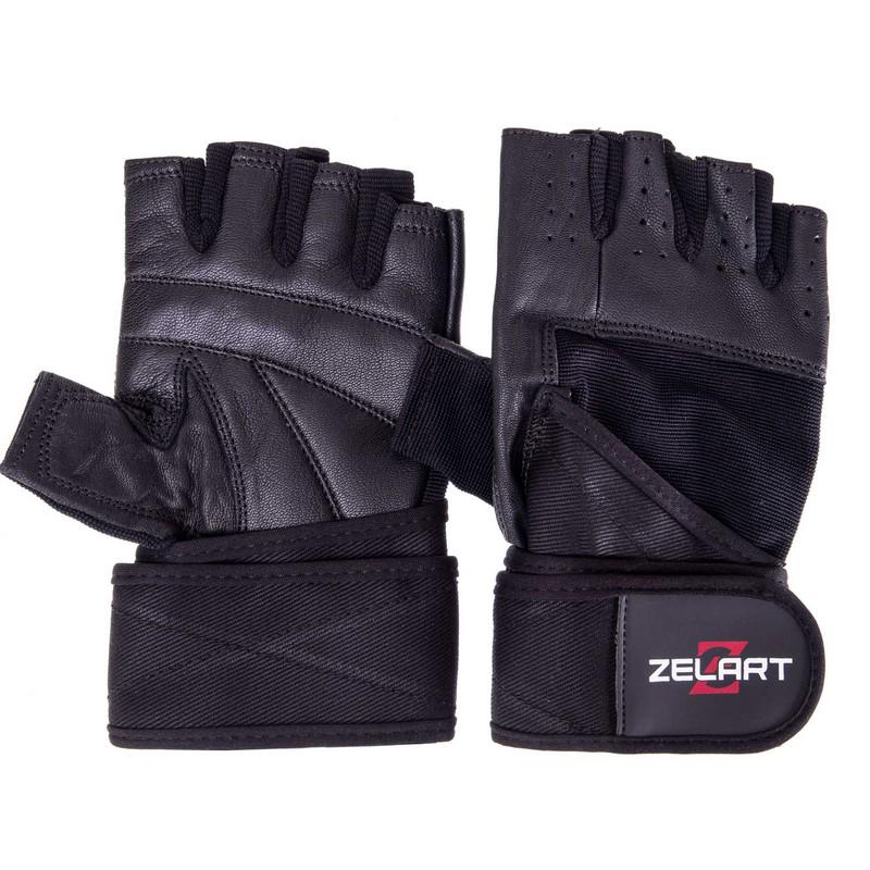 Перчатки для тяжелой атлетики кожаные Zelart SB-161094 M Черный (SK000552)