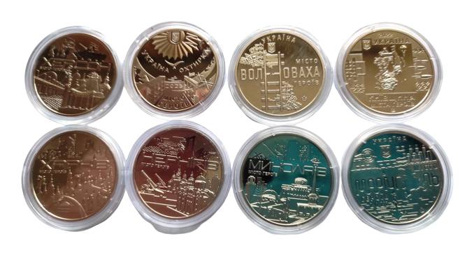 Набір пам'ятних медалей Collection НБУ міста Герої 8 шт 35 мм Срібний (hub_oc214z)